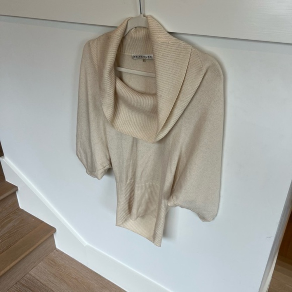 Trina Turk Cream Cowl Neck Sweater Silk Cashmere Blend Half Sleeve Small